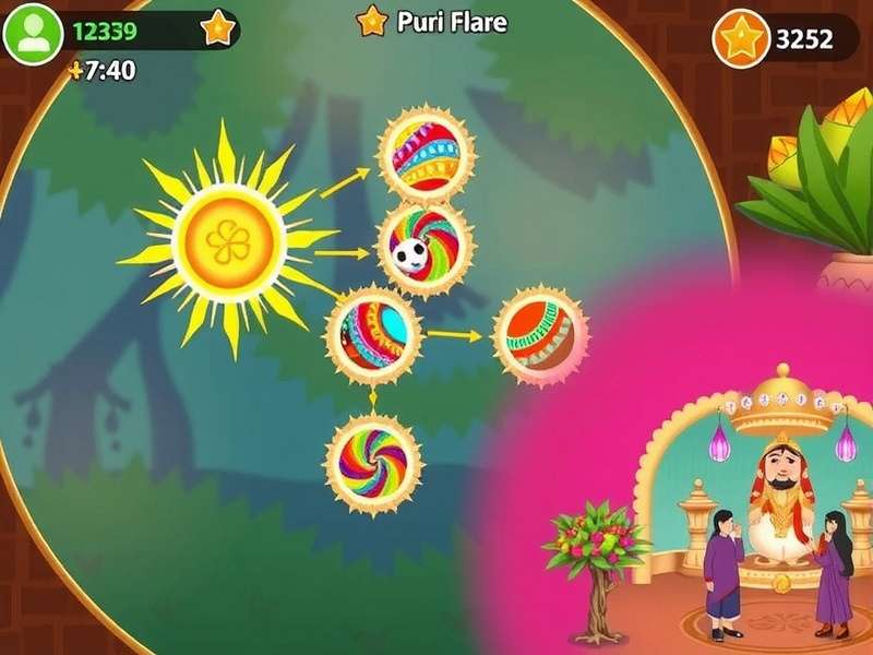 Puri Flare gameplay screenshot showing vibrant colors and Indian-inspired design elements